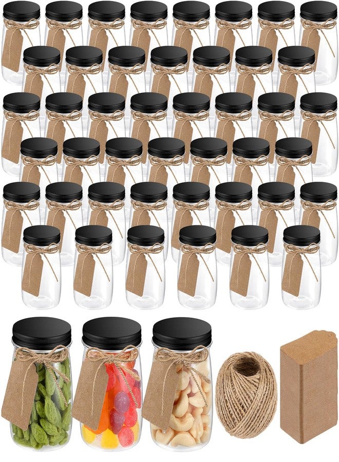 Nitial 50 Pack 5 oz Plastic Jars with Lids Bulk Yogurt Containers with Lids Gift Jars with DIY Craft Twine and Labels Gifts for Birthday Wedding Halloween Christmas Party Favor(Black,Aluminum Lid) - Image 1